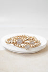 Crystal Quatrefoil Worn Gold tone ball beads bracelet stack of 3 bracelets