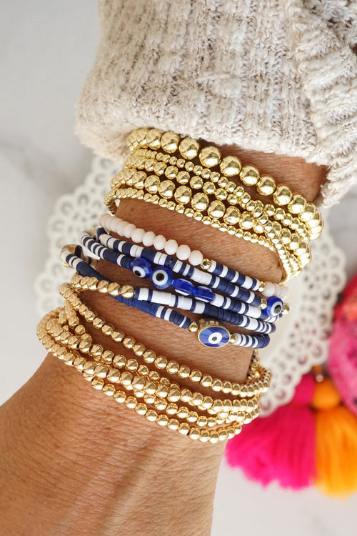 Small ball beads bracelet stack of 5 bracelets Worn Gold