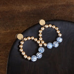 Chinoiserie Beaded Hoop Circle Drop Statement Earrings – Gold Tone