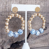 Chinoiserie Beaded Hoop Circle Drop Statement Earrings – Gold Tone