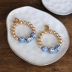 Chinoiserie Beaded Hoop Circle Drop Statement Earrings – Gold Tone