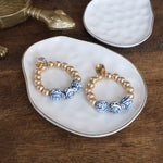 Chinoiserie Beaded Hoop Circle Drop Statement Earrings – Gold Tone