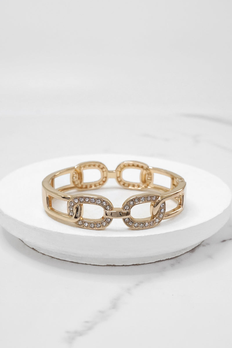 Sparkly Bangles hinge links Gold tone Crystals