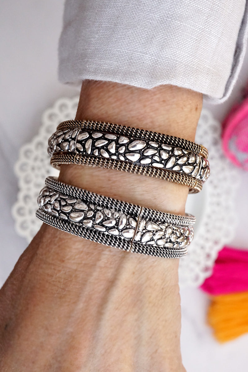 Moon Pebble – Textured Wide Stretch Bangle