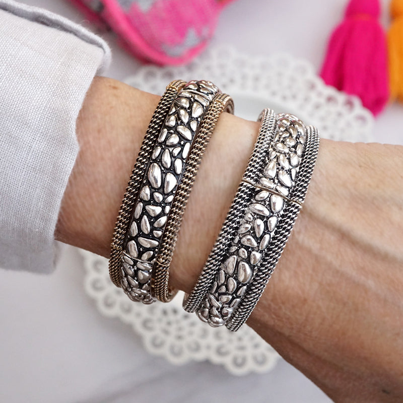 Moon Pebble – Textured Wide Stretch Bangle