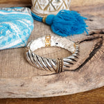 The Turning Point – Chunky Textured Stretchy Bangle in Silver or Two-Tone