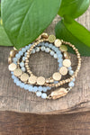 5 piece Boho Beaded Bracelets Stack Semi Precious Metal Glass Beads Golden nugget flat beads