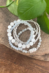 5 piece Boho Beaded Bracelets Stack Semi Precious Metal Glass Beads Silver tone nugget flat beads