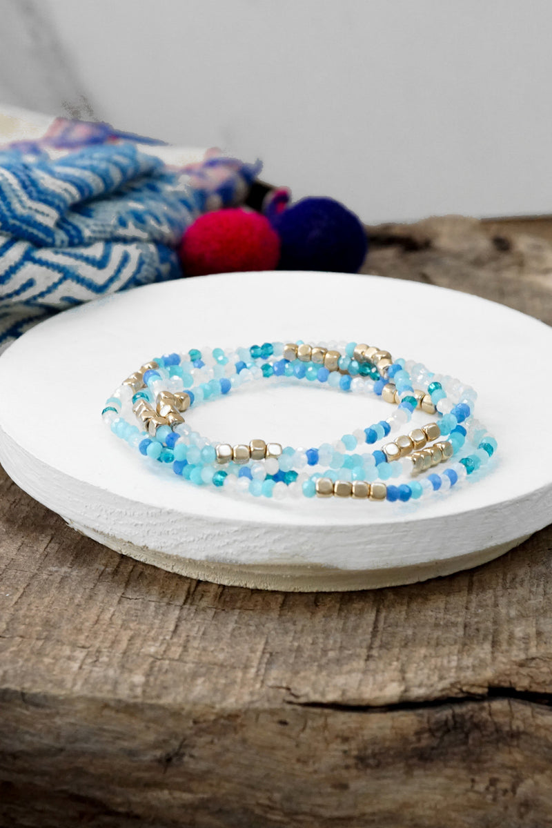 Gold tone 4 layering bracelets stack multi color glass beads