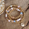 Colorful Beaded Bracelet Set with Oval Charm & Clear Crystal