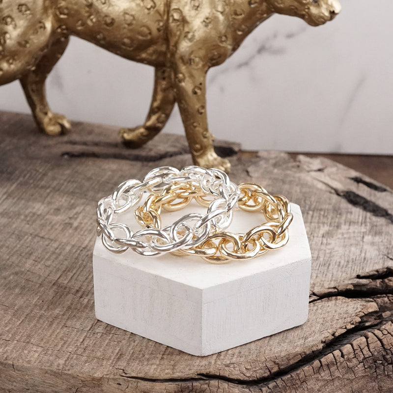 Bold Links – Chunky Chain Stretchy Bracelet - in Gold or Silver
