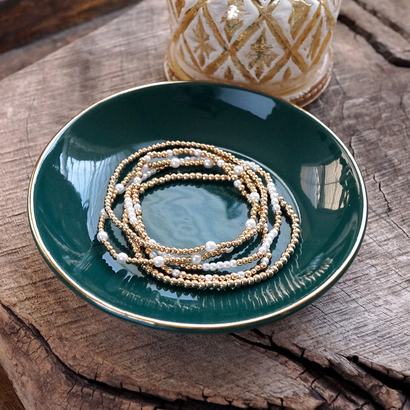 Golden Whisper – Pearlized Beaded Bracelet Set