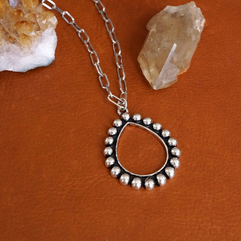 Western Teardrop Bubble Dangle Earrings – Worn Silver Tone