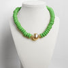 Wood Saucer Beads Short Statement Necklace Gold center Hot Pink Beige Turquoise