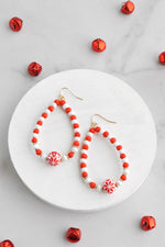 Christmas Red Green and white Wood beads Teardrop Dangle Earrings