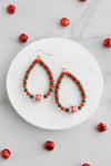 Christmas Red Green and white Wood beads Teardrop Dangle Earrings