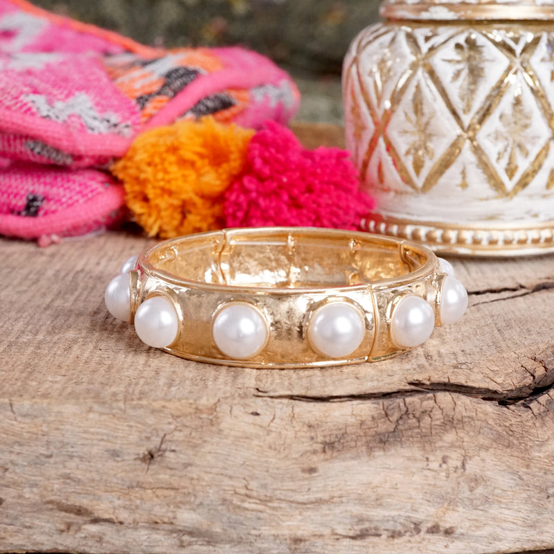 Eternity Statement Bangle Gold Tone Cream Orange Brown Pink Black Turquoise Pearl
