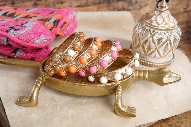 Eternity Statement Bangle Gold Tone Cream Orange Brown Pink Black Turquoise Pearl