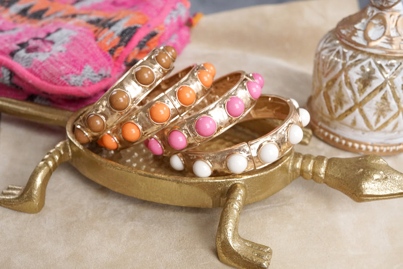Eternity Statement Bangle Gold Tone Cream Orange Brown Pink Black Turquoise Pearl