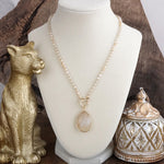 Short Beaded Necklace with Semi-Precious Teardrop Stone Pendant