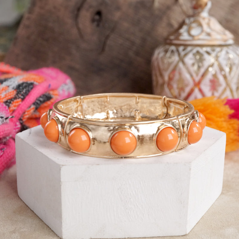 Eternity Statement Bangle Gold Tone Cream Orange Brown Pink Black Turquoise Pearl