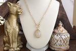 Short Beaded Necklace with Semi-Precious Teardrop Stone Pendant