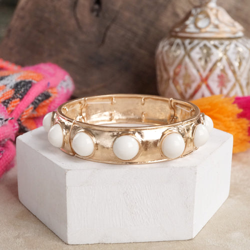 Eternity Statement Bangle Gold Tone Cream Orange Brown Pink Black Turquoise Pearl