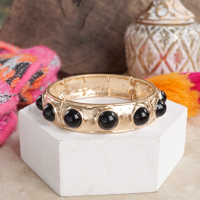 Eternity Statement Bangle Gold Tone Cream Orange Brown Pink Black Turquoise Pearl