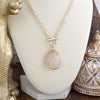 Short Beaded Necklace with Semi-Precious Teardrop Stone Pendant