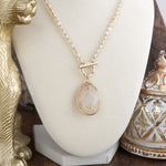 Short Beaded Necklace with Semi-Precious Teardrop Stone Pendant