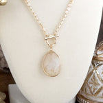 Short Beaded Necklace with Semi-Precious Teardrop Stone Pendant