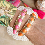 Eternity Statement Bangle Gold Tone Cream Orange Brown Pink Black Turquoise Pearl