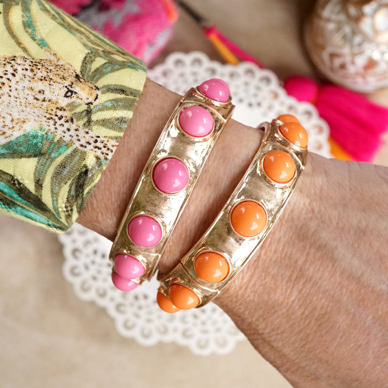 Eternity Statement Bangle Gold Tone Cream Orange Brown Pink Black Turquoise Pearl