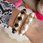 Eternity Statement Bangle Gold Tone Cream Orange Brown Pink Black Turquoise Pearl