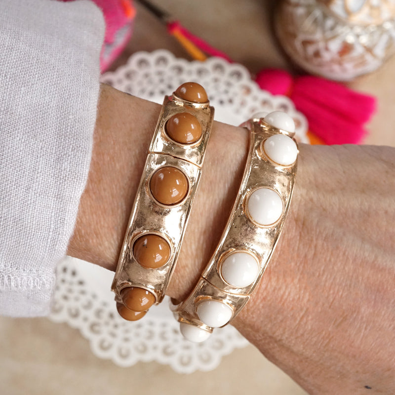 Eternity Statement Bangle Gold Tone Cream Orange Brown Pink Black Turquoise Pearl