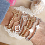 Clover and Tiny Ball Beads Bracelet Sets – Worn Gold or Silver Tone
