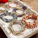 Layered Fall Glass and Gold Beaded Bracelets Sets