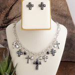 Sacred Rhythm – Cross Charm Necklace Set in Worn Silver