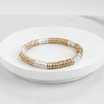 Heishi Disc Boho beaded stretchy bracelet Silver Gold Shell