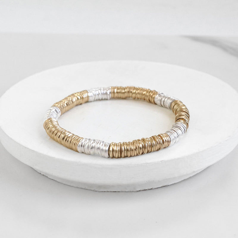 Heishi Disc Boho beaded stretchy bracelet Silver Gold Shell