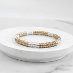 Heishi Disc Boho beaded stretchy bracelet Silver Gold Shell