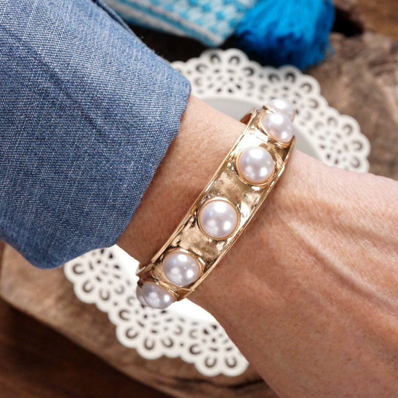 Eternity Statement Bangle Gold Tone Cream Orange Brown Pink Black Turquoise Pearl