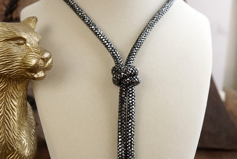 Moonlight Knot – Rhinestone Knotted Rope Tassel Necklace