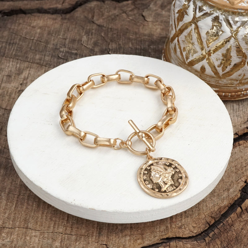 Urban Token – Cable Chain Toggle Bracelet with Coin Charm