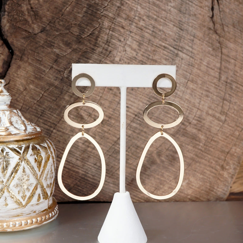 Pebbles Abstract Hoop Statement Earrings – Gold Tone