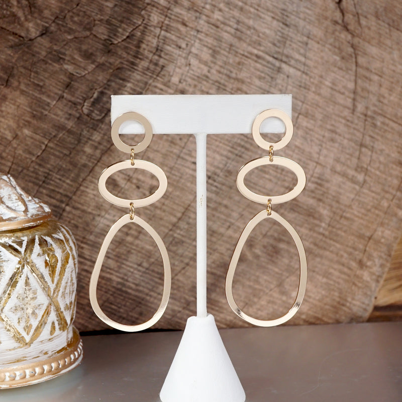 Pebbles Abstract Hoop Statement Earrings – Gold Tone