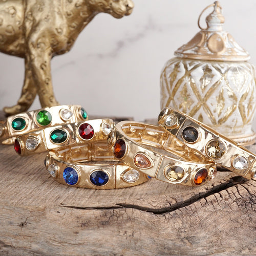 Sparkly Crystal Stretch Bangles – Gold Tone with Color Options