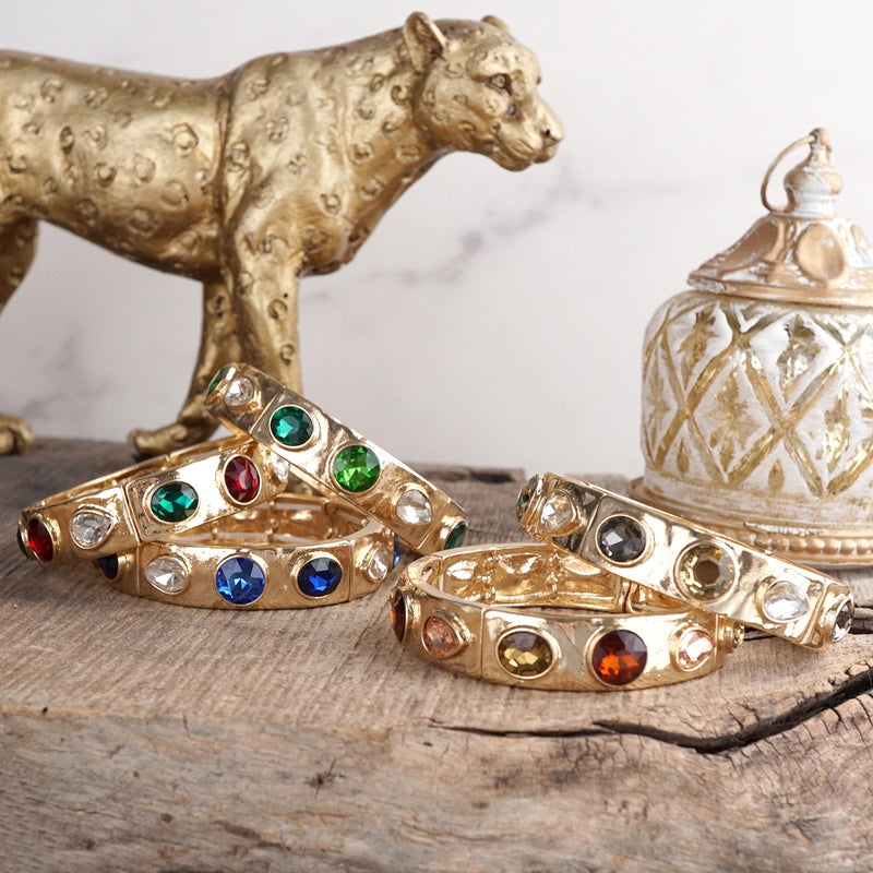 Sparkly Crystal Stretch Bangles – Gold Tone with Color Options