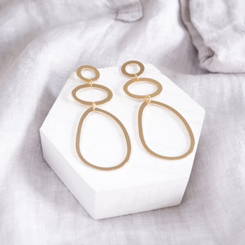Pebbles Abstract Hoop Statement Earrings – Gold Tone