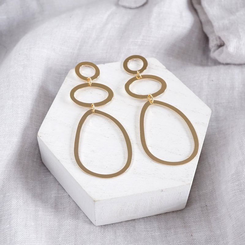 Pebbles Abstract Hoop Statement Earrings – Gold Tone